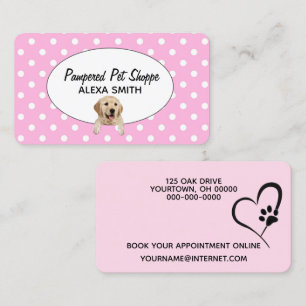 Golden Retriever on Polka Dots for Pet Grooming   Business Card