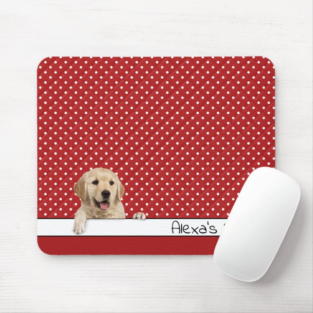 Golden Retriever on Polka Dots Mouse Pad (With Mouse)