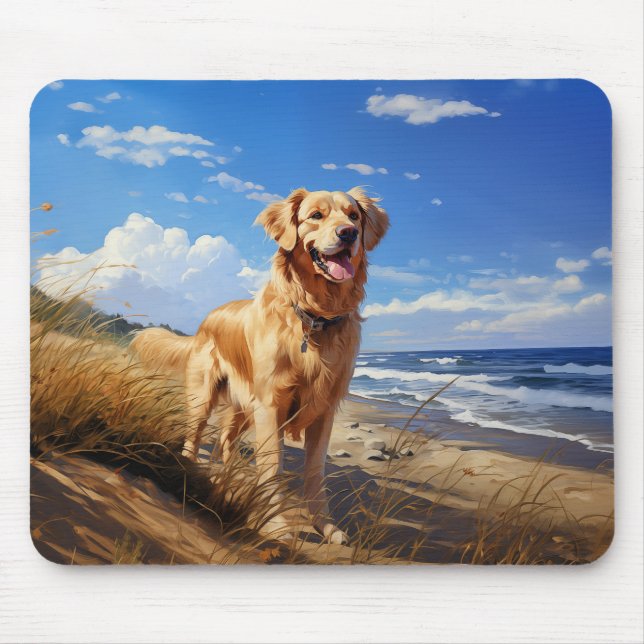Golden retriever on the beach mouse pad (Front)