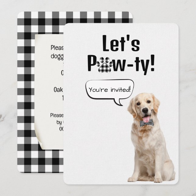 Golden Retriever On White Party Invitation (Front/Back)