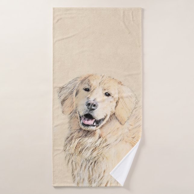 Golden Retriever Painting - Cute Original Dog Art Bath Towel (Bath Towel)