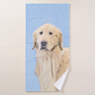 Golden Retriever Painting - Cute Original Dog Art Bath Towel Set