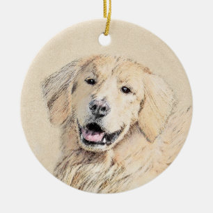 Golden Retriever Painting - Cute Original Dog Art Ceramic Ornament
