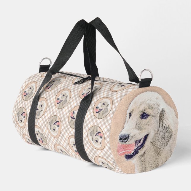 Golden Retriever Painting Cute Original Dog Art Duffle Bag (Left Corner)