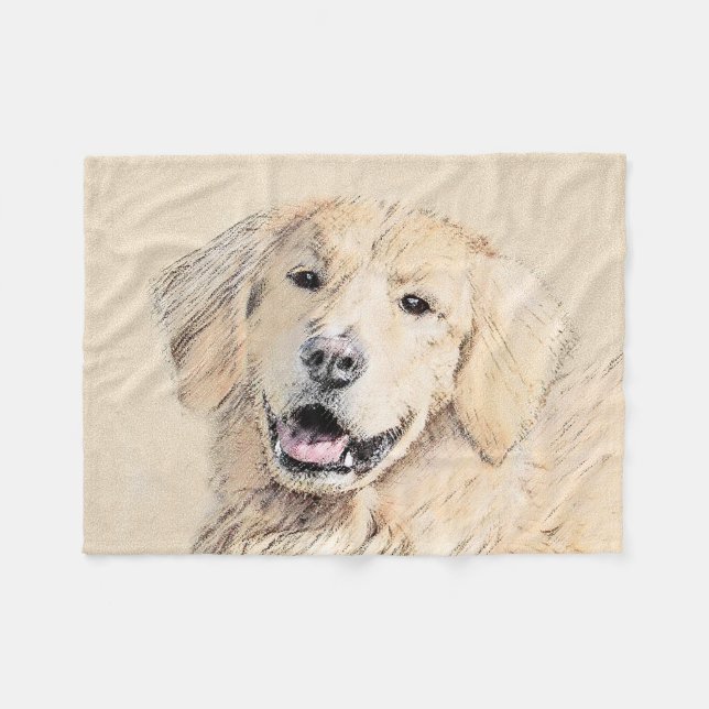 Golden Retriever Painting - Cute Original Dog Art Fleece Blanket (Front (Horizontal))