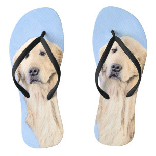 Golden Retriever Painting - Cute Original Dog Art Flip Flops