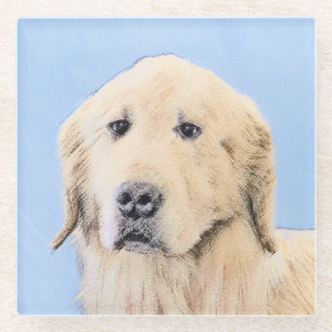 Golden Retriever Painting - Cute Original Dog Art Glass Coaster