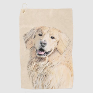 Golden Retriever Painting - Cute Original Dog Art Golf Towel
