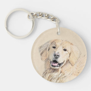 Golden Retriever Painting - Cute Original Dog Art Keychain