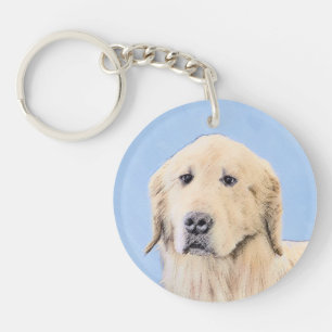 Golden Retriever Painting - Cute Original Dog Art Keychain