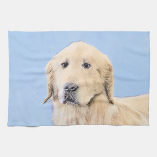 Golden Retriever Painting - Cute Original Dog Art Kitchen Towel