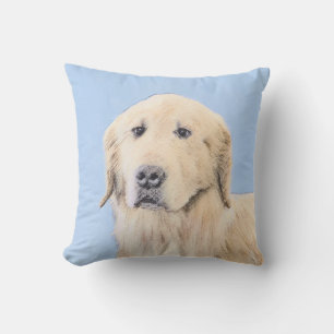 Golden Retriever Painting - Cute Original Dog Art Outdoor Pillow