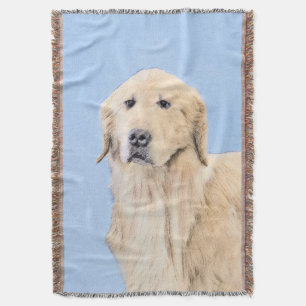 Golden Retriever Painting - Cute Original Dog Art Throw Blanket