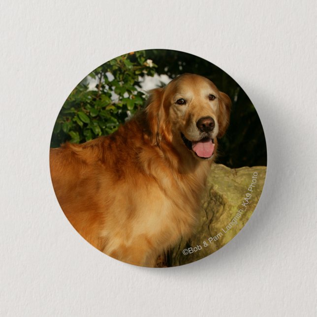 Golden Retriever Panting 2 Inch Round Button (Front)
