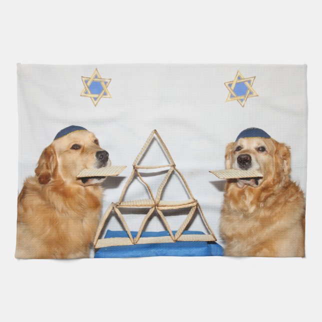 Golden Retriever Passover Matzo Kitchen Towel (Horizontal)