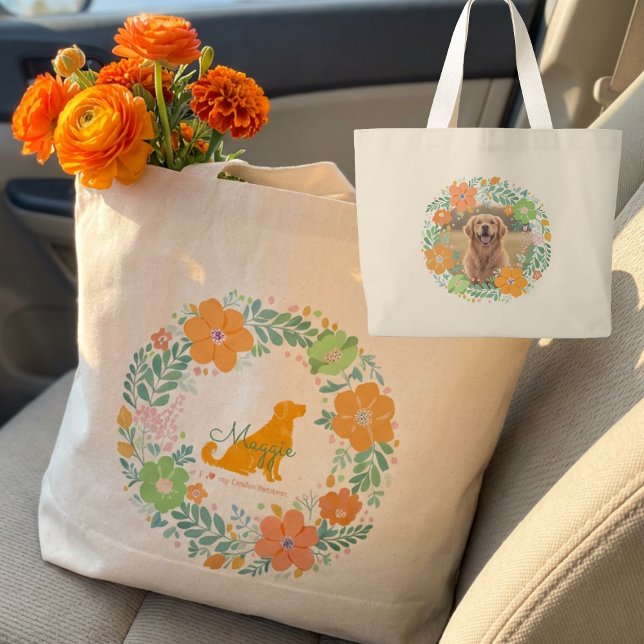 Golden Retriever Pastel Orange Personalized Large Tote Bag (Creator Uploaded)