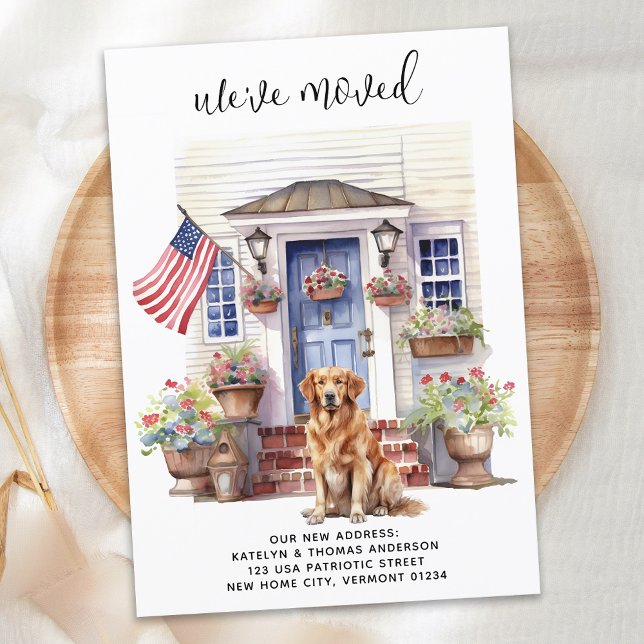 Golden Retriever Patriotic Custom Pet Dog Moving Announcement (Creator Uploaded)