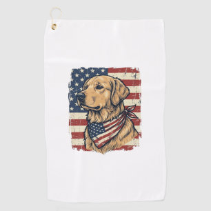 Golden Retriever Patriotic Vintage Vector Design_1 Golf Towel