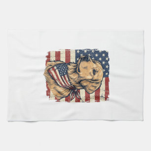 Golden Retriever Patriotic Vintage Vector Design_1 Kitchen Towel