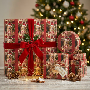 Golden Retriever Paw Print Dog Bone Christmas  Wrapping Paper