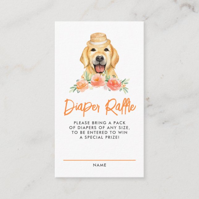 Golden Retriever Peach Diaper Raffle Game Enclosure Card (Front)