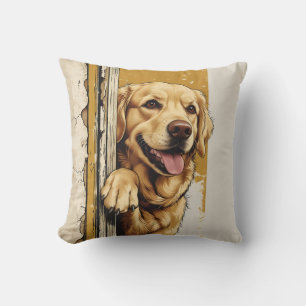 Golden Retriever Peeking Door Throw Pillow