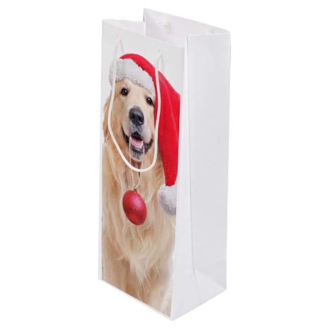 Golden Retriever Père Noël Vin Sac cadeau (Devant Angle)