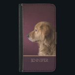 Golden Retriever Personalised Name | Dog Samsung Galaxy S5 Wallet Case<br><div class="desc">This design features a Golden Retriever dog with the option to personalise or delete the text name which is written in popular modern typography. 
#retriever #dog #personalised #tote #puppy #cute #gifts #fashion #Samsung</div>