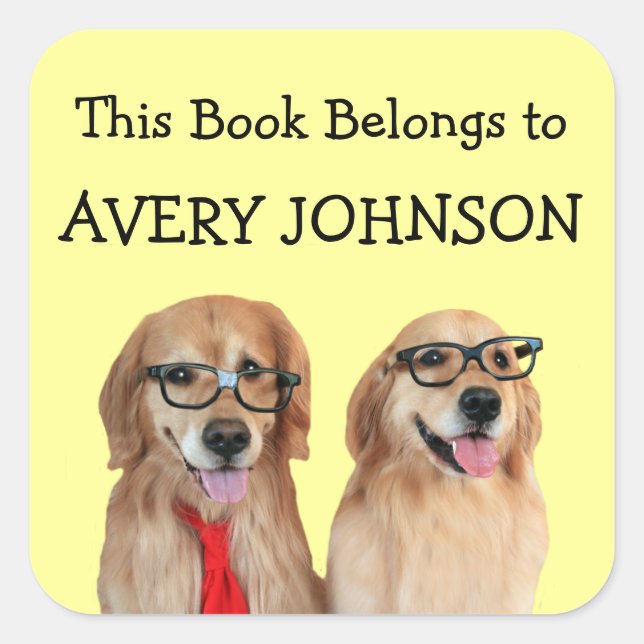 Golden Retriever Personalized Bookplate Square Sticker (Front)