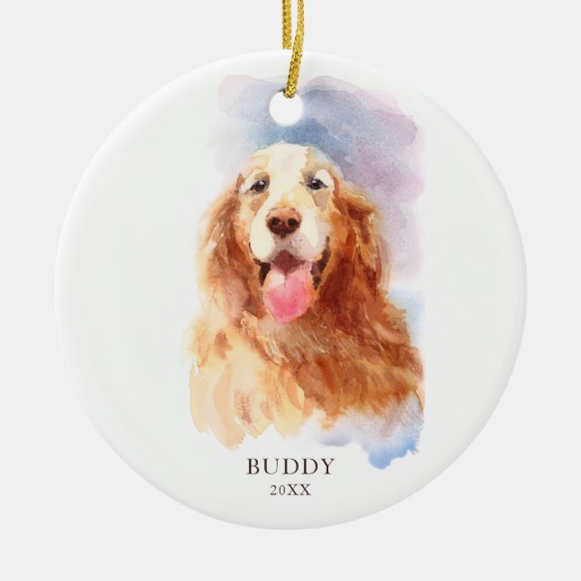 Golden Retriever Personalized Dog Name Christmas Ceramic Ornament (Front)