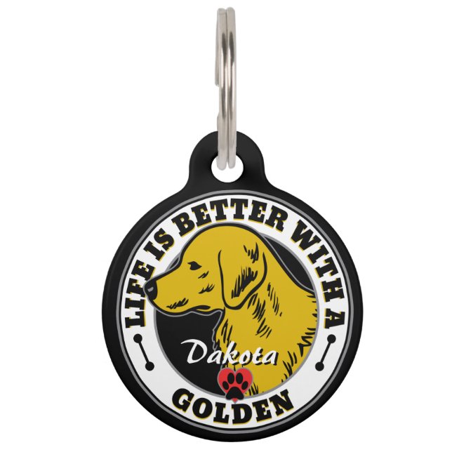 Golden Retriever Personalized Life Is Better Pet Tag (Front)