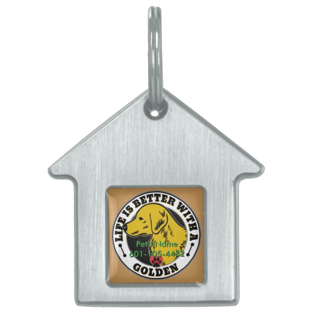 Golden Retriever Personalized Life Is Better Pet Tag (Front)