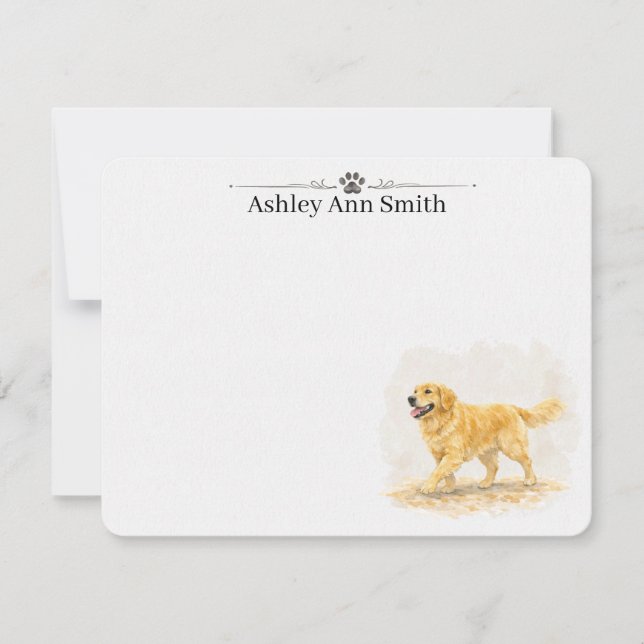 Golden Retriever Personalized Note Card Stationery (Front)