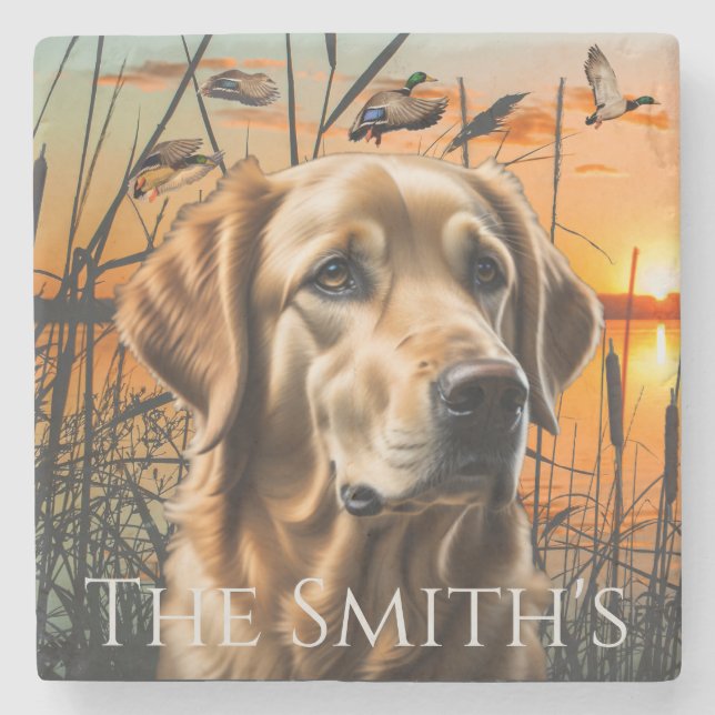 Golden Retriever Personalized Stone Coaster (Front)