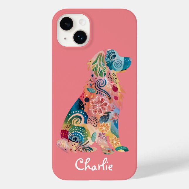 Golden Retriever Pet Dog Abstract Flowers Custom Case-Mate iPhone Case (Back)