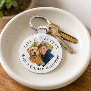 Golden Retriever Photo Life Is Better Keychain