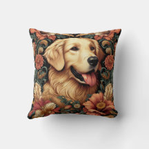 Golden Retriever Pillow William Morris Inspired