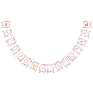 Golden Retriever Pink Gingham Birthday Bunting Flags