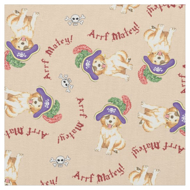 Golden Retriever Pirate Fabric (Close Up)