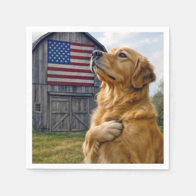 Golden Retriever Pledging Allegiance  Napkin (Front)