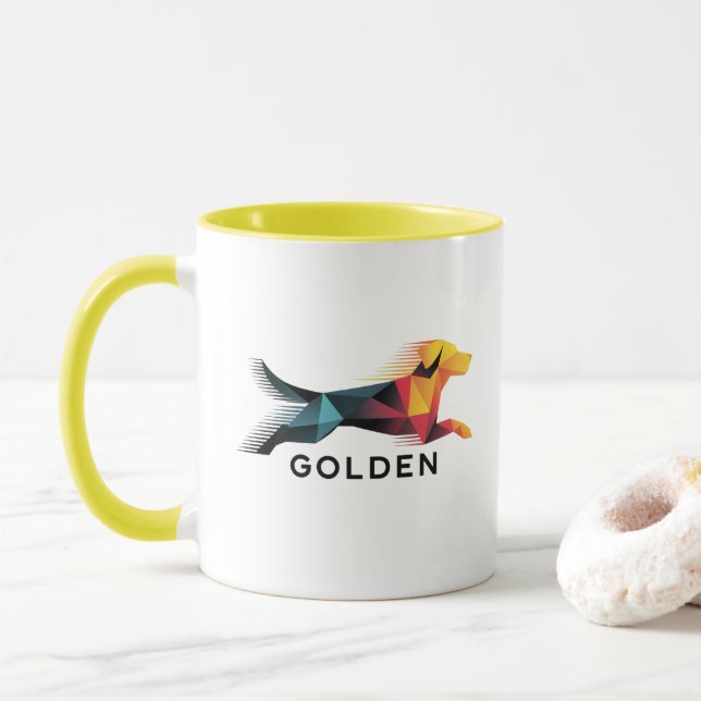 Golden retriever poligonal en amarillo y azul mug (With Donut)