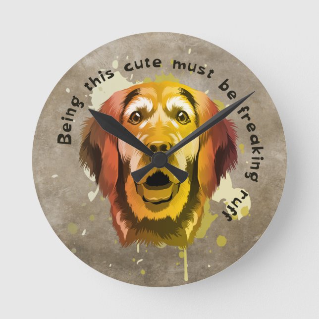 Golden Retriever pop art style Round Clock (Front)