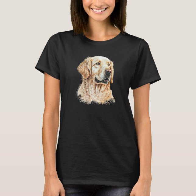 Golden Retriever Portrait Hand Drawn Art Dog Lover T-Shirt (Front)