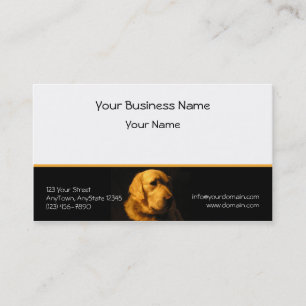 Golden Retriever Portrait on Black with Gold Business Card