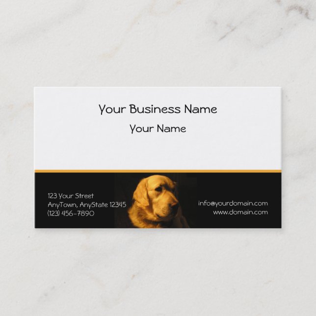 Golden Retriever Portrait on Black with Gold Business Card (Front)