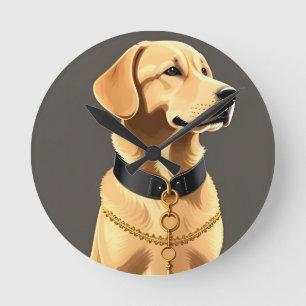 Golden Retriever Portrait Round Clock