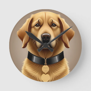 Golden Retriever Portrait Round Clock
