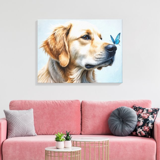 Golden Retriever Portrait With Butterfly Canvas Print (Insitu(LivingRoom))