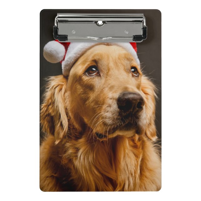Golden Retriever posing for his Christmas Mini Clipboard (Front)