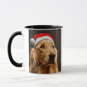 Golden Retriever posing for his Christmas Mug